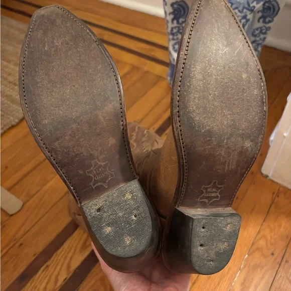 Old West LF1529 Women’s Tan Leather Heeled Cowboy Boots - Picture 6 of 7